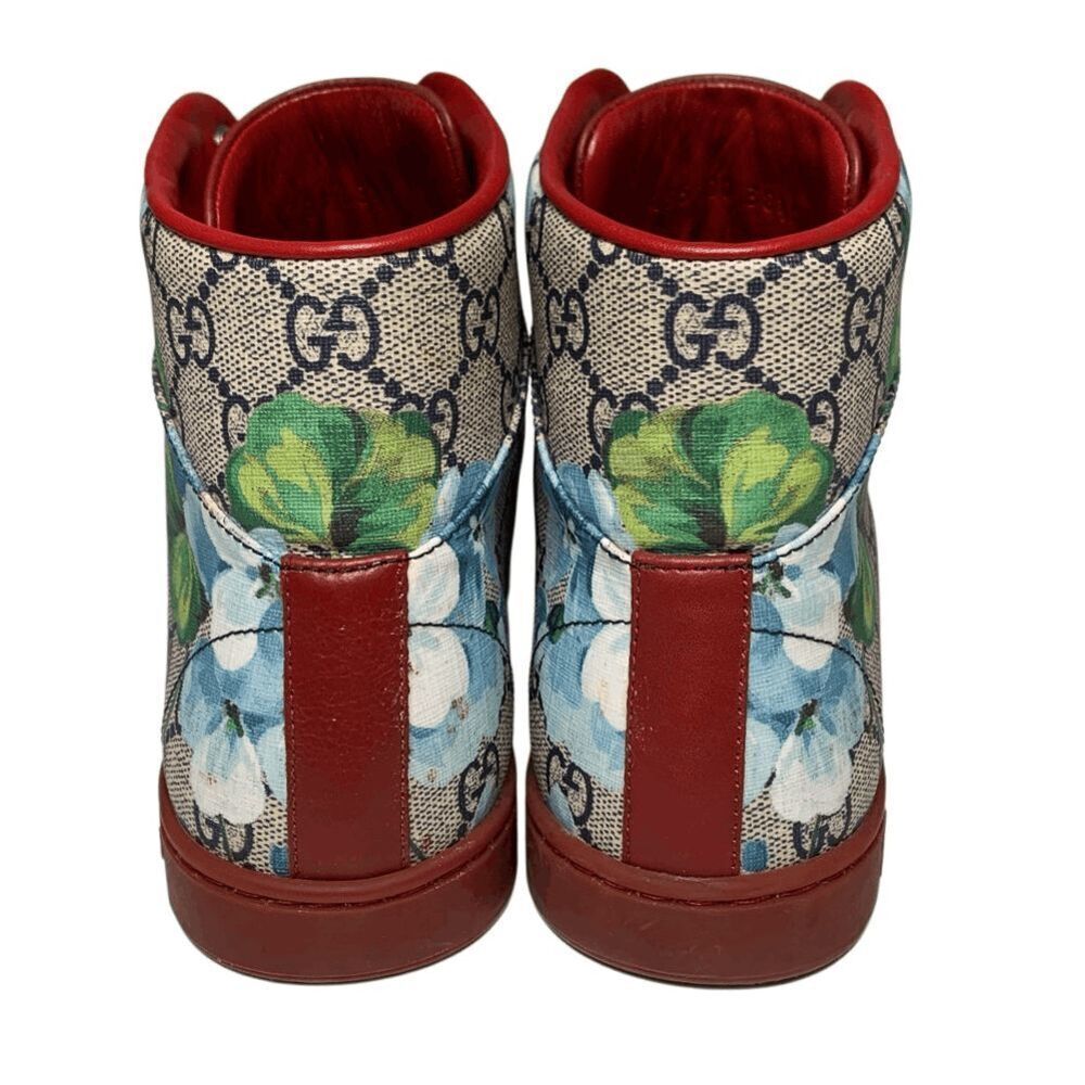 Gucci Coda Bloom High Top Sneaker Red EU 38.5 US 8.5 Blue Floral GG Supreme Logo - Picture 8 of 12